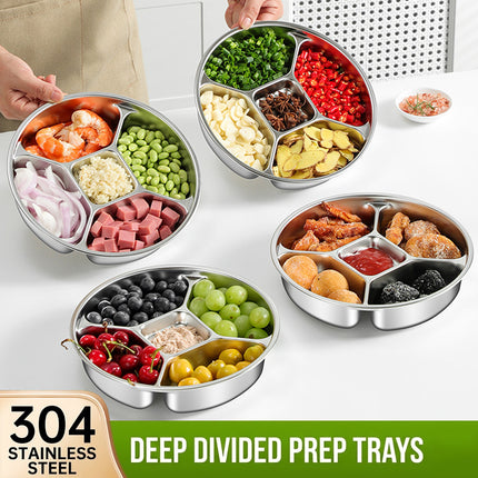 Stainless Steel 5 Compartment Divided Plates Set of 4 Snack Prep Tray