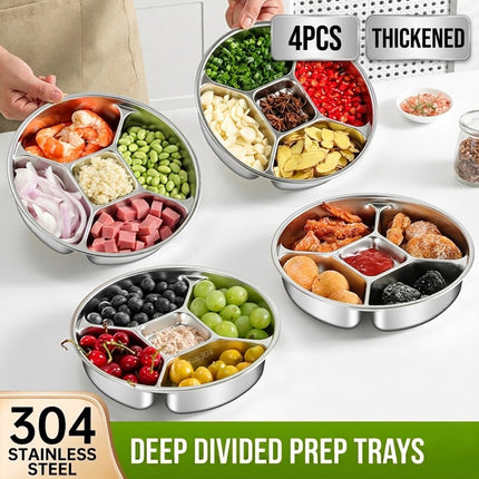 Stainless Steel 5 Compartment Divided Plates Set of 4 Snack Prep Tray