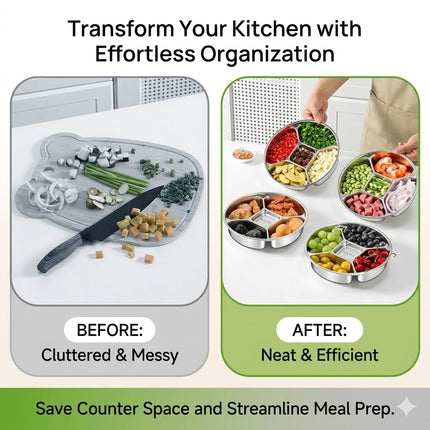 Stainless Steel 5 Compartment Divided Plates Set of 4 Snack Prep Tray