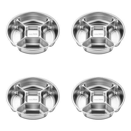 Stainless Steel 5 Compartment Divided Plates Set of 4 Snack Prep Tray