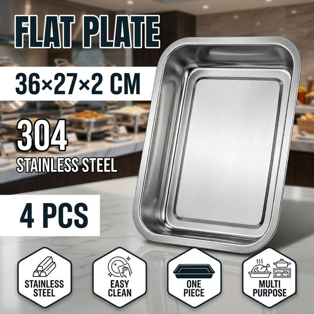 304 Stainless Steel Rectangular Trays 36cm 4 Pack