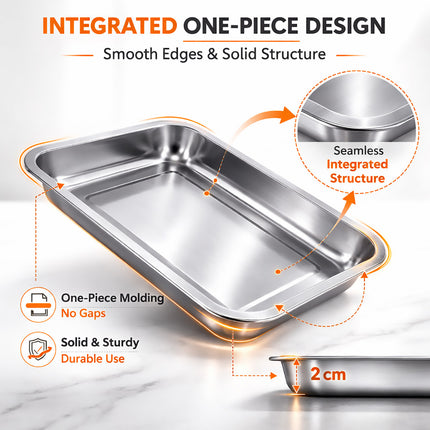 304 Stainless Steel Rectangular Trays 36cm 4 Pack