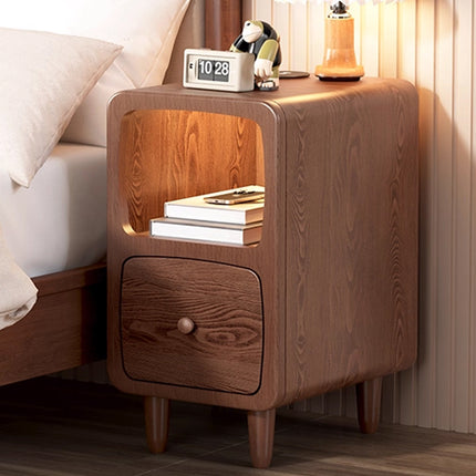Wood Mini Bedside Table with Drawer and Shelf Compact for Bedroom Space Saving