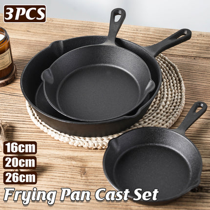 3X Non-stick Frying Pan Cast Iron Steak Skillet Round BBQ Grill Cookware Kitchen