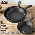 3X Non-stick Frying Pan Cast Iron Steak Skillet Round BBQ Grill Cookware Kitchen