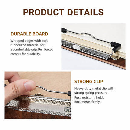 A4 Wooden Clipboard Set of 8 Walnut Grain Stainless Steel Clip Menu Board