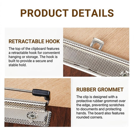 A4 Wooden Clipboard Set of 8 Walnut Grain Stainless Steel Clip Menu Board