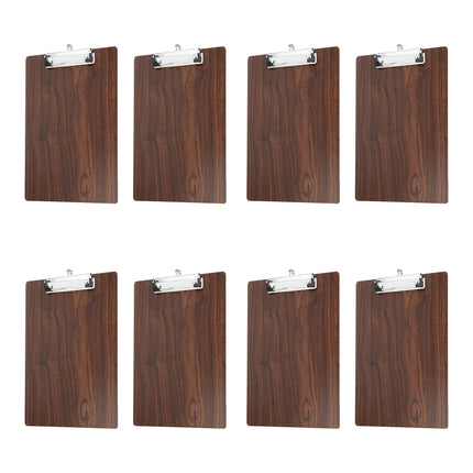 A4 Wooden Clipboard Set of 8 Walnut Grain Stainless Steel Clip Menu Board