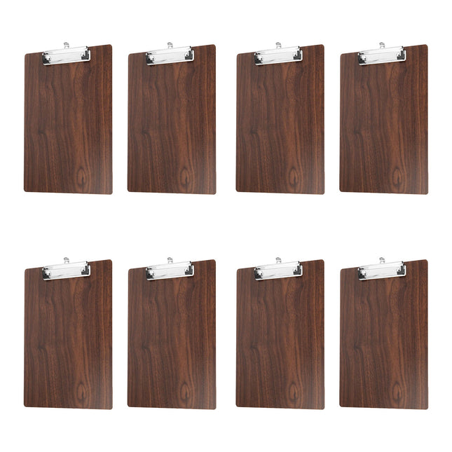 A4 Wooden Clipboard Set of 8 Walnut Grain Stainless Steel Clip Menu Board