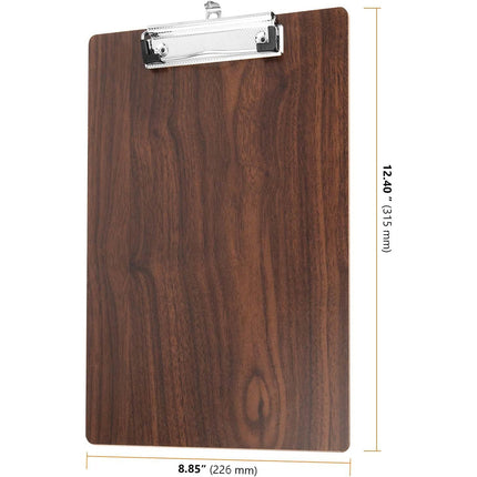 A4 Wooden Clipboard Set of 8 Walnut Grain Stainless Steel Clip Menu Board