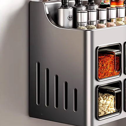 Multifunctional Wall-Mounted Spice Rack with Knife Holder Space Saving Stable