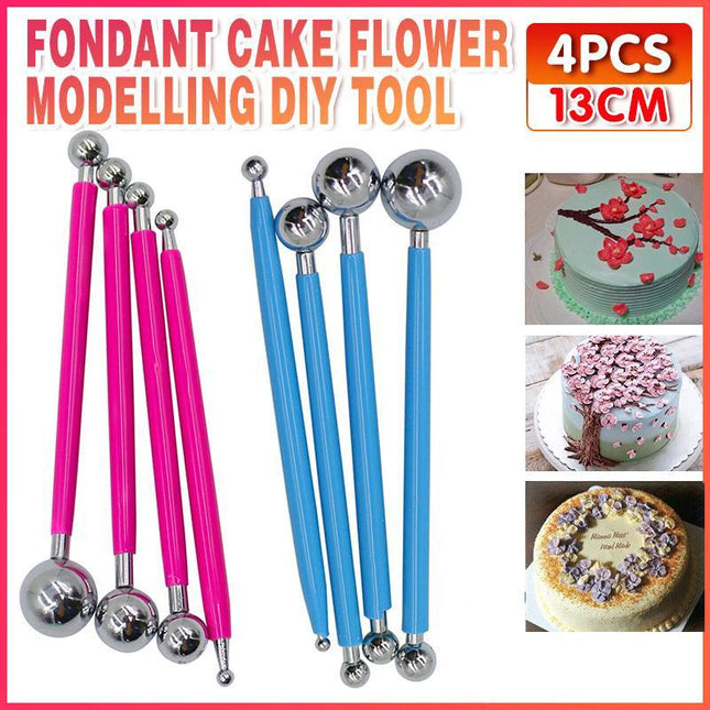 4X Fondant Cake Flower Decorating Clay Sugarcraft Ball Engraved Embossing Stick - Aimall