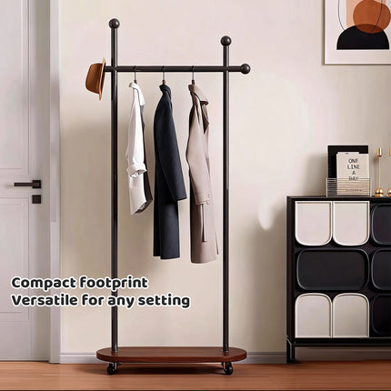 Portable Clothes Rack 60x30x175cm Metal Frame Wood Base Wheels for Bedroom