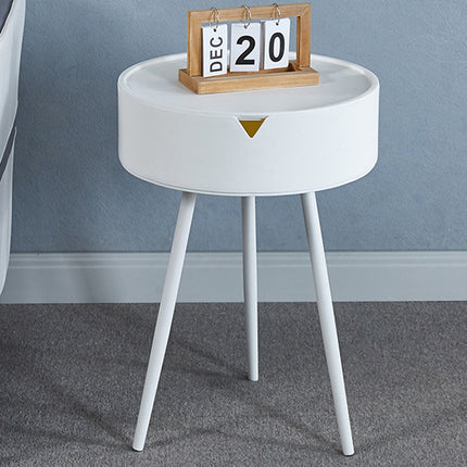 Modern Round Bedside Table with Storage White Small Coffee Side Table 40cm