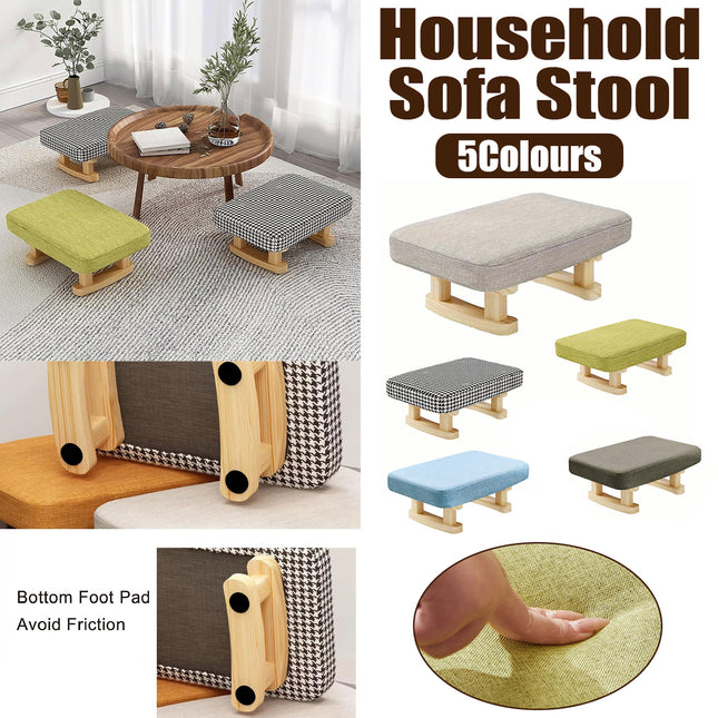 1PC Small Solid Wood Fabric Stool Creative Retro Footstool for Living Room Seat