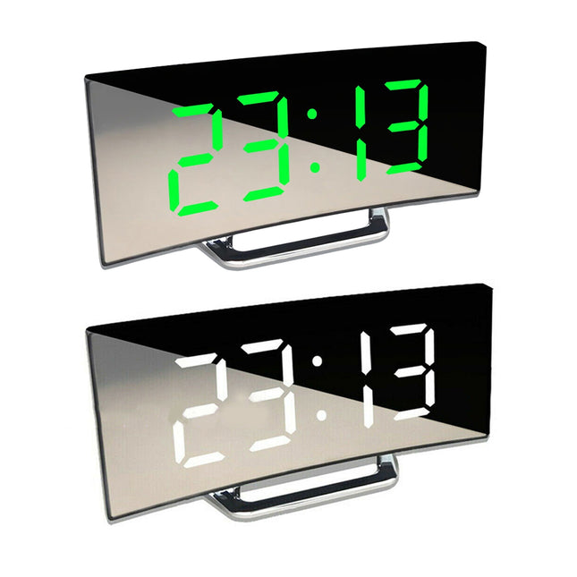 Electronic Alarm Clock LED Display Screen Curved Design Digital Clock Bedroom