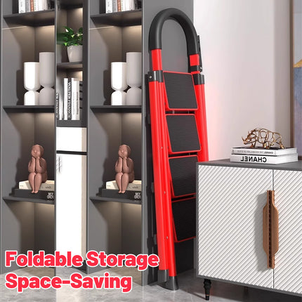 Folding Ladder 4 Step Carbon Steel Heavy Duty Ladder for Home Kitchen Garage Use