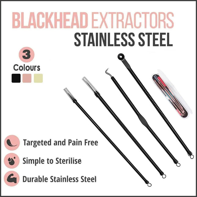 4In1 Blackhead Pimple Remover Tool Popper Extractor Black Head Tools Set Austock - Aimall