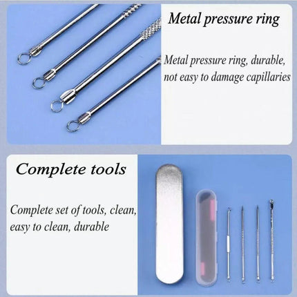 4IN1 Blackhead Pimple Remover Tool Popper Extractor Black Head Tools Set AUStock - Aimall