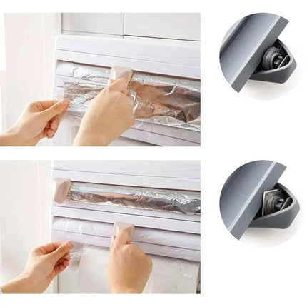 4in1WALL MOUNT KITCHEN HOLDER FOIL TOWEL ROLL CLING WRAP RACK DISPENSER CUTTER - Aimall