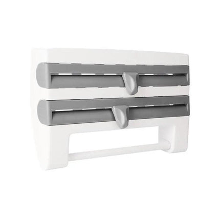 4in1WALL MOUNT KITCHEN HOLDER FOIL TOWEL ROLL CLING WRAP RACK DISPENSER CUTTER - Aimall