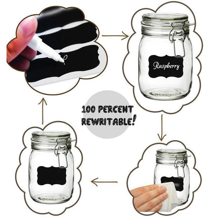 40 Jar Labels Stickers Black Labels Chalk Pen Kitchen Pantry Spice Herb AU Stock - Aimall