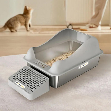 Stainless Steel Litter Box Durable Cat Litter Pan Open Design for Easy Cleaning