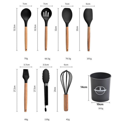 Set Of 12 Silicone Utensils Set Wooden Cooking Kitchen Baking Cookware Au  Stock