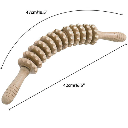 Wooden 12Roller Massage Stick Meridian Therapy Neck Back Thigh Muscle Relaxation