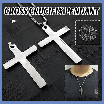 Gold-Plated Stainless Steel Men's Cross Fashion Pendant Necklace with Long Chain