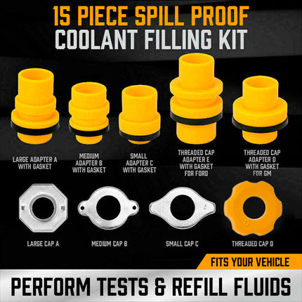 15pcs Spill Proof Radiator Coolant Refilling Funnel Kit Car Universal Adaptor