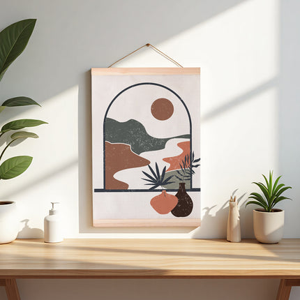 Scroll Painting with Solid Wood Hanger Traditional Chinese Style For Home Decor