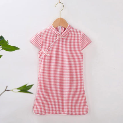Ethnic Style Lady Tang Suit Dress Printed Cheongsam for Girls