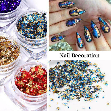 6 Colours Nail Art Sequins Mirror Glitter Powder Foil Flakes Paillette Decor Au - Aimall