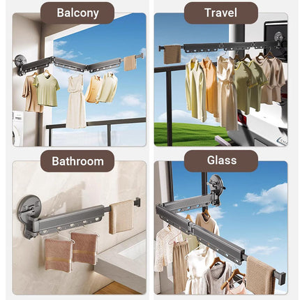2/3/4-Bar Adjustable Foldable Retractable Clothes Drying Rack Suction Cup Hanger