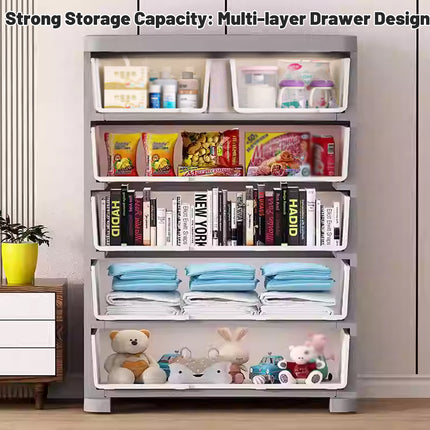 Plastic Multi Layer Drawer Cabinet Five Tier Bedroom Storage Organizer Space Saving