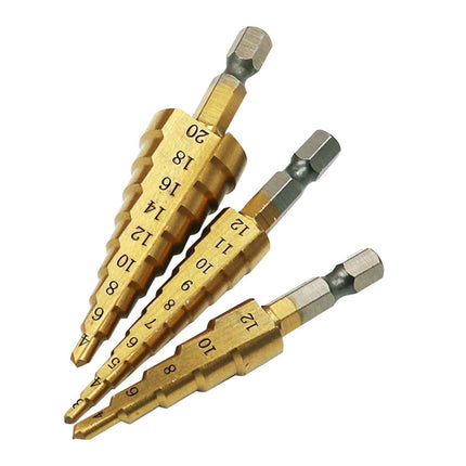 3X Large HSS Steel Step Cone Drill Titanium Bit Set Hole Cutter 4-12/20/32mm