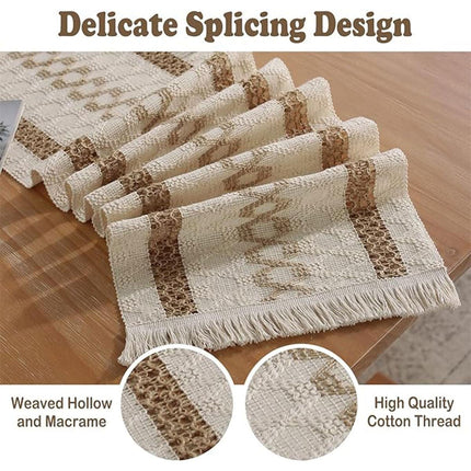 Cotton Linen Table Runner with Knot Tassel Bed End Towel Long Tablecloth Mat