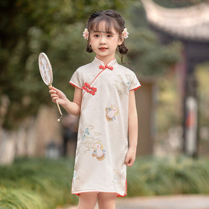 Summer Girl Short-Sleeved Cheongsam Dress Vintage Chinese Style Dress