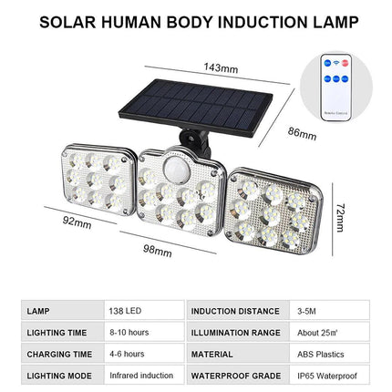 LED Solar Wall Light Outdoor Garden Solar Light with Body Sensor Waterproof