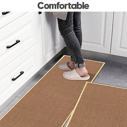 2PCS Absorbent Kitchen Floor Mat Non Slip Foldable Linen Rug with Rubber Backing