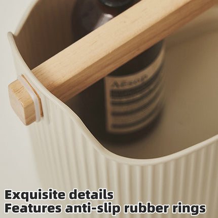 Desktop Storage Box 2PCS Ribbed Solid Wood Handle Cream Mint Home Bathroom