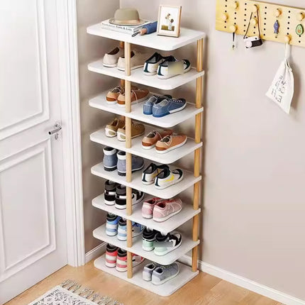 8 Tiers Shoe Rack Wood Vertical Space Saving Narrow Shoe Rack Storage 14 Pairs