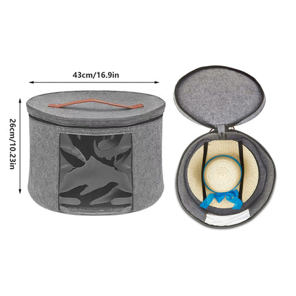 Large Round Hat Storage Box Women Men Travel Organizer Lid Felt Case Pop Up Home