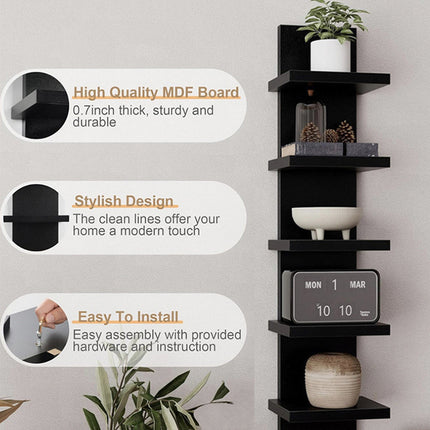 5 Tier Wall-Mounted Shelf Black for Home Living Room Storage Use