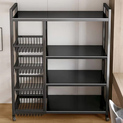 4 Tier Moveable Kitchen Storage Rack with Wheels Stable Structure Space Saving