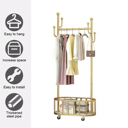 Home Floor Standing Movable Wheeled Hat Coat Rack Sturdy Durable Space Saving