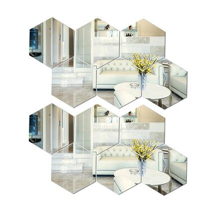 12 Pcs Acrylic Mirror Wall Stickers Hexagonal Self Adhesive Home Decor