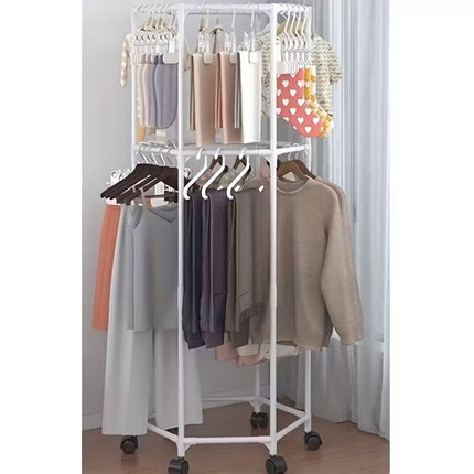 Floor-Standing Rotating Clothes Rack with Wheels Mobile Thickness Steel Pipe