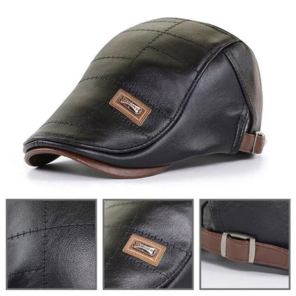 Leather Beret Hat Retro Newsboy Warm Cap Duckbill Visor Flat Caps For Men